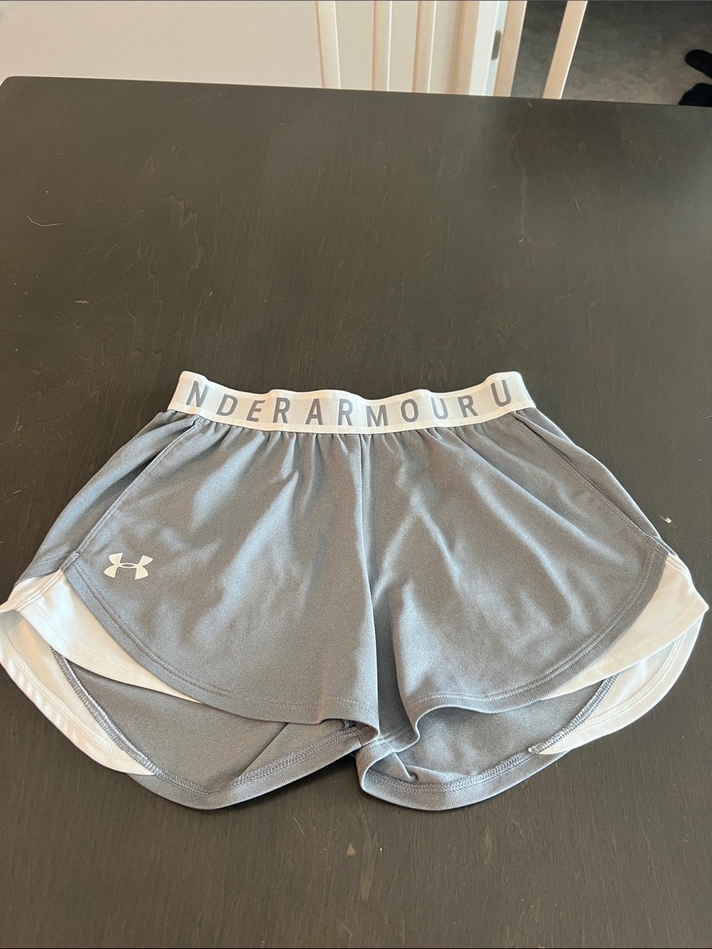 Under Armour Women's Gray-Blue Athletic Shorts with Branded Waistband